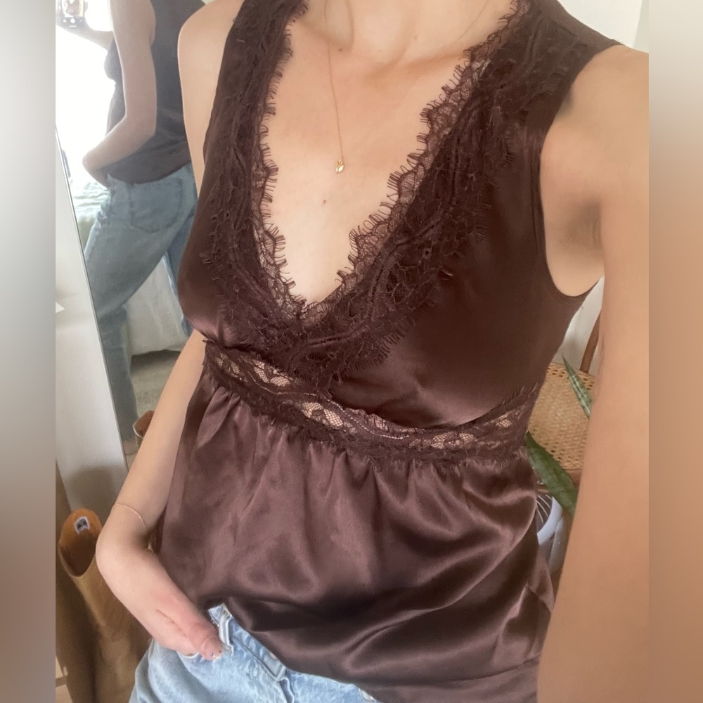 Vintage brown satin and lace tank
